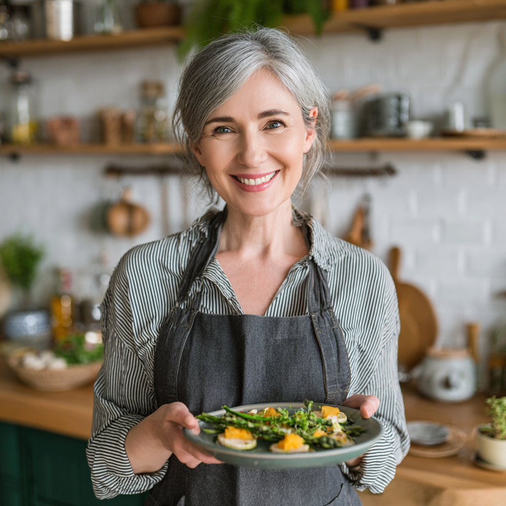 Усмихнати български възрастни хора се наслаждават на здравословна храна в кухня